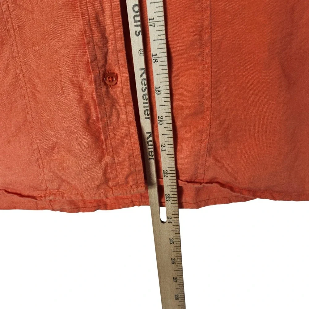 THOMAS PINK Shirt Womens US 12 Orange Pure Linen Button Front Roll‎ Tab Top